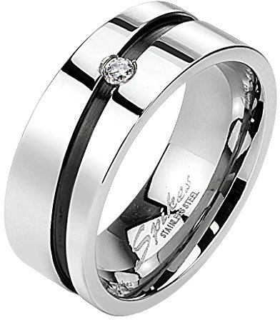 Mianova Band-Ring Edelstahl mit Zirkonia Kristall Herrenring Damenring Partnerring Damen Herren Silber Schwarz Größe 67 (21.3) Breit 8mm
