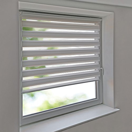 Easy-Shadow Universal Doppelrollo Klemmrollo Außenmaß Breite 125 x 170 cm Höhe - 125x170 cm weiß - Vario Kleberollo Easy&Fix inkl. 2 Stück Klemmträger und Seitenführung