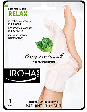 IROHA NATURE -Entspannende Socken für die Füße |Minze und Sheabutter |Intensivbehandlung für müde Füße | Kühlender Effekt, natürlich und 100% vegan | Fußmaske Feuchtigkeitsspendend | 1 Packung 2 Stk.