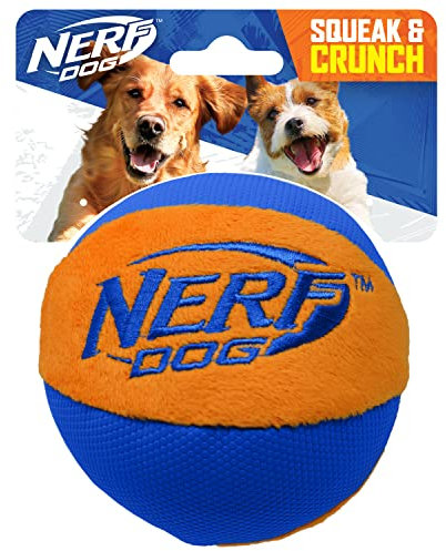 Nerf Dog Trackshot Ball Hundespielzeug mit interaktivem Quietscher und Crunch, leicht, langlebig und wasserabweisend, 11,4 cm, für mittelgroße/große Rassen, Einzeleinheit, Blau/Orange