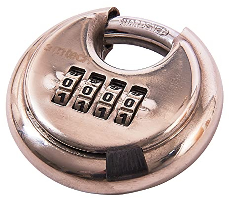 Amtech – Combination Disc Padlock, Stainless Steel Body, 9mm Hardened Shackle, Resettable 4-Digit Code for Chains, Sheds, Garages, Lockers and Toolboxes, 70mm