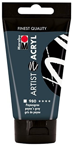 Marabu 12200002980 - Artist Acryl paynesgrau 75 ml, feine Acrylfarbe in Künstlerqualität, auf Wasserbasis, pastose Konsistenz, hoch pigmentiert, sehr gute Brillanz und Deckkraft