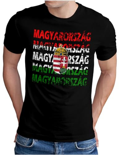 OM3® Magyarország Hungary T-Shirt - Herren - Teamshirt Flagge Fussball EM Fanshirt II - Schwarz, 5XL