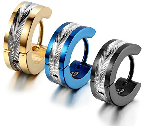 Cupimatch 3 Paare Edelstahl Creolen Ohrstecker Ohrringe Gestüt Ohrschmuck Modeschmuck für Damen Herren, gold schwarz blau