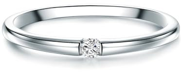 Trilani Damen-Solitärring Sterling Silber Diamant weiß im Brillantschliff 0,05 Karat-Verlobungsring Diamantring Solitär Verlobungsring Brillant