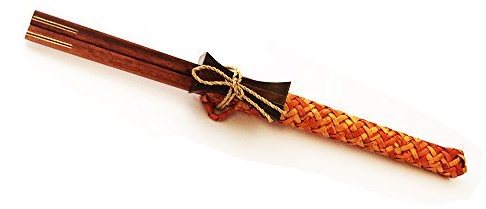thebigmango.co.uk Wooden Round Black Chopsticks Set with Matching Rest and Case Natural