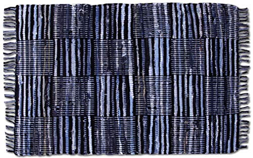 Bestlivings Flickenteppich Rund 160 x 230 cm aus handgewebter Baumwolle in Jeans Check - viele Variationen