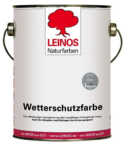 LEINOS Wetterschutzfarbe 2,5 l | Stahlgrau Holzlasur für Holzfassaden Fenster Gartenhäuser | wetterbeständige Deckfarbe, effektive Versiegelung, langanhaltender Schutz auf Ölbasis im Außenbereich