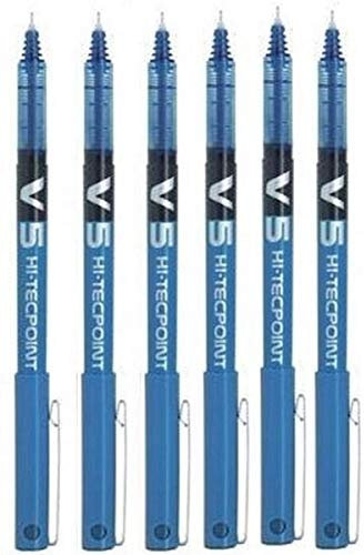 Pilot BX V5 Hi-Tecpoint Rollerball Pen - Extra Fine 0.5mm Tip 0.3mm Line - Blue (Pack of 6)