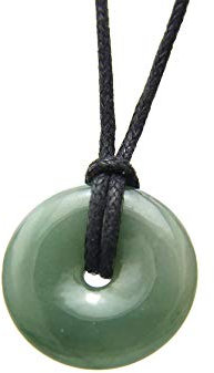 agathe création JCA1731 Collier- Petit pendentif pi chinois chance jade - Pierre de jade naturelle - Porte bonheur - Diametre 23mm