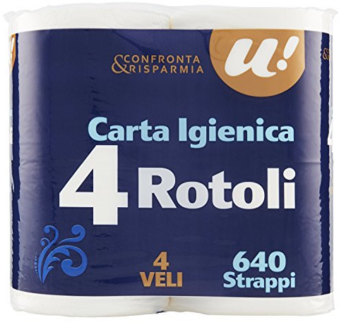U! Confronta&Risparmia Carta Igienica,4 Veli, Confezione da 4 Pezzi