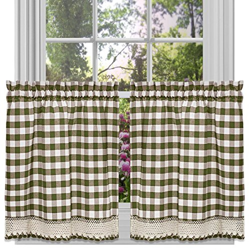 ACHIM Buffalo Check Tier Pair Curtain Set, 58 x 36 in, Light Filtering