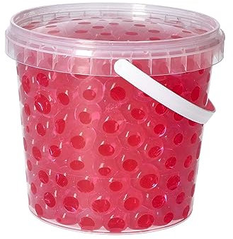 trendfinding 1 Liter Eimer aus Kunststoff mit Deckel Deko Hydro Wasser Perlen Kugeln künstliche Blumenerde Aquaperls Aqualinos zum Dekorieren Ø 1,5 bis 2,5 cm pink