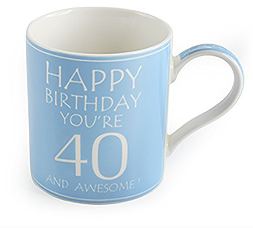 Simplistic You're 40 and Awesome! Blue Fine China Birthday Mug By Haysom Interiors