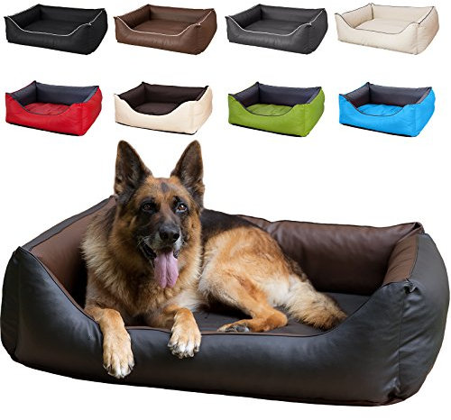 CopcoPet Hundebett Rocco Orthopädisch Schwarz/Braun 110 x 90 cm – Wendebett aus pflegeleichtem Kunstleder – Waschbar, bequem & gelenkschonend – Mit erhöhtem Rand – Für große Hunde, formstabil