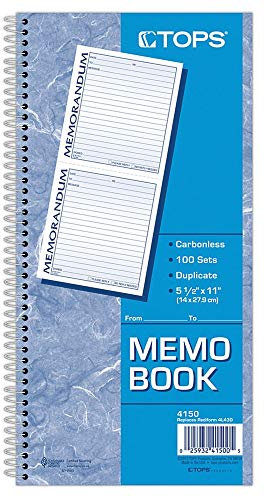 TOPS Memorandum Forms Buch, 2-teilig, selbstdurchschreibend, 2 Memos pro Seite, 100 Sets pro Buch (4150)