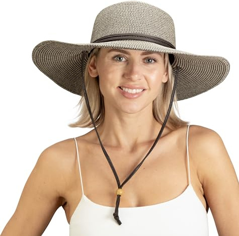 Sloggers Geflochtener Sonnenhut für Damen mit breiter Krempe und Windband – UPF 50+ maximaler Sonnenschutz