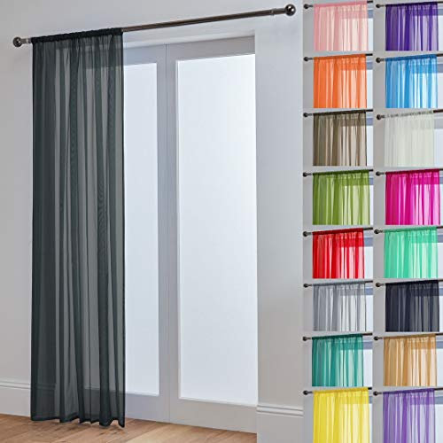 John Aird Lucy Voile Curtains - Rod Pocket Slot Top - Net Curtains - 1 Panel (Black, 58 Wide x 48 Drop)