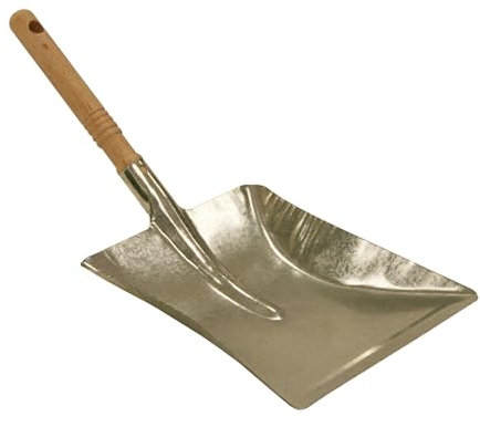 Kamino Flam Kehrblech silber verzinkt, Kohlenlöffel mit großem Schaufelblatt, Kehrschaufel mit langem Holzgriff, Kohleschaufel für Kamin und Ofen, Schaufelmaße: ca. 23,5 x 22,5 cm