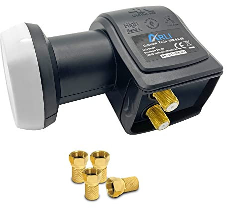 ARLI UHD Twin LNB + 4 F Stecker vergoldet HQ Sat Digital 4K 0,1 dB Ultra HD 2 Fach Teilnehmer Receiver Gold Anschluss ausziehbare Wetterschutz Universal Lmb Anlage Satelliten Antenne High Qualität