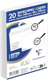 Clairefontaine 7699C - Korrespondenz-Set mit 20 Umschlägen weiß 90x140mm, vertraulich, selbstklebend 90g + 20 Karten Bristolkarton weiß 82x128mm 220g