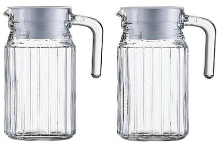 2 Glaskannen Glaskrüge Kühlschrankkannen Kühlschrankkrüge je 0,5 Liter aus Glas mit weißem Kunststoffdeckel