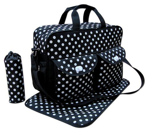 Wickeltasche |Babytasche | Windelwechsel-Tasche in schwarz E:Polka Dot - 3 Teile