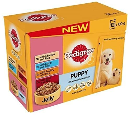 Pedigree Puppy Wet Food with Meat Selection in Jelly, 12 x 100g