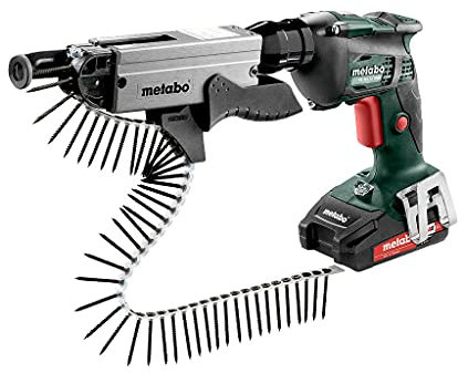Metabo 620049510 SE 18 LTX 6000 + SM 5-55 Visseuse pour cloisons sèches + chargeur de vis + 2 batteries 18V 2Ah Li-ion + coffret Metabox