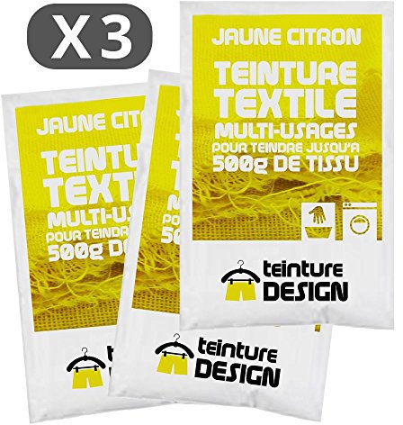 Set aus 3 Textilfarben - Universal Textilfarbe für Kleidung und natürliche Stoffe (Zitronengelb)