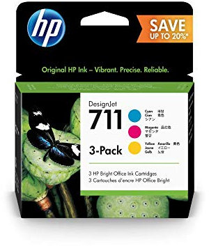 HP 711 3er-Pack Cyan, Magenta & Gelb 28 ml Druckerpatrone (P2V32A) mit originaler HP Tinte, für DesignJet T120, T125, T130, T520, T525, T530 Großformatdrucker sowie den HP 711 DesignJet Druckkopf
