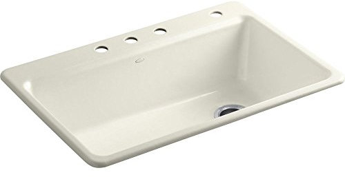Kohler K-5871-4A2-96 33 1-Bowl Top-Mount Cast Iron Kitchen Sink Biscuit