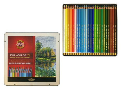 Polycolor 24er Landschaft Farbstifte Zeichenstifte für Künstler von KOH-I-NOOR in Metall-Geschenkbox - exclusiv farbig sortiert für Landschaftsmalerei