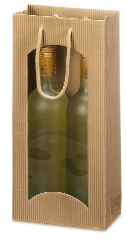 10 x 2er Tragetasche, Weinverpackung, Flaschenverpackung - Flaschentasche Natur, 170 x 85 x 360 mm