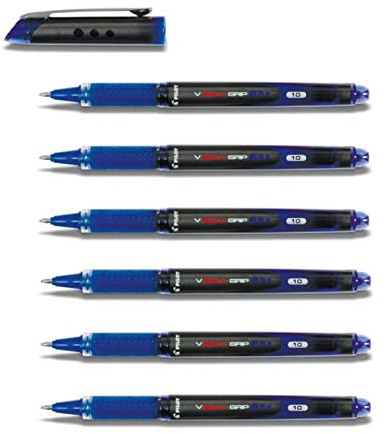 PILOT V-BALL GRIP Rollerball Pens with Metal Tip 1.0mm Blue Ink (Set of 6) Supplied Loose