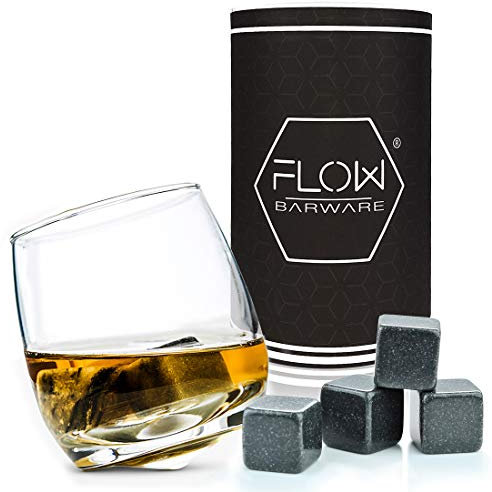 FLOW Barware Rocking Whiskey Glas & Whiskey Stones Set - Whisky Geschenkset