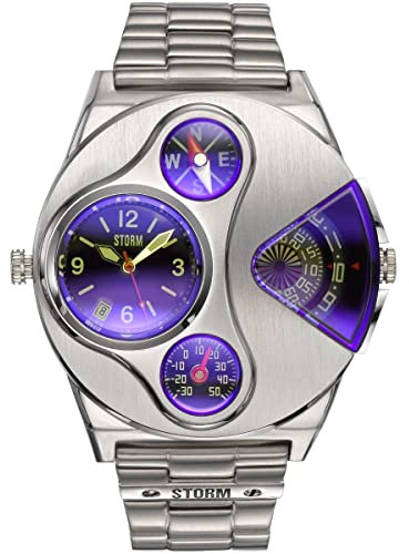 STORM V2 Navigator (Lazer Blue) Men's Dual time Gadget Watch with Thermometer, Compass and Date Feature in Brushed Stainless Steel