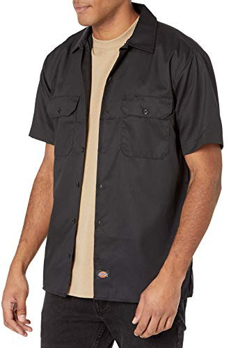 Dickies Chemise de Travail à Manches Courtes en sergé Flexible pour Homme (Lot de 1), Noir V1, M