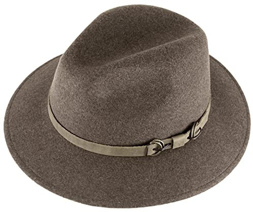Alpenleder Fedora Hut Siena | Handgefertigter Wollhut Filzhut Wollfilzhut Hut Hat Herren (XL (61-62 cm), Saddle Brown)
