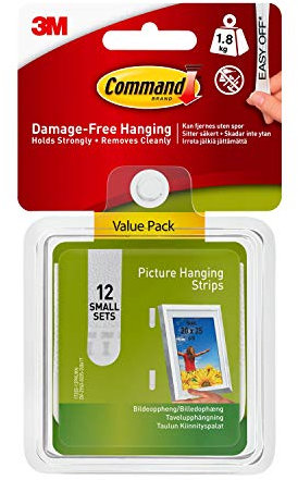 Command Picture Hanging Strips, White, Small - 12 Pairs (24 Strips) Adhesive Strips - For Pictures, Frames, Mirrors, Wall Decor - Damage Free Hanging