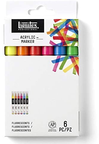 Liquitex 4690006 Professional Paint Acrylfarben Marker, Künstlerpigmente zum Zeichen, Malen auf Papier, Leinwand, Textilien, feine Spitze - 6 Marker Set Fluo Farben