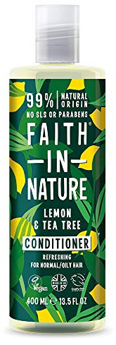 Faith in Nature Natürlicher Zitrone & Teebaum Conditioner, Erfrischend, Vegan & Ohne Tierversuche, Frei von Parabenen und SLS, für Normales bis Öliges Haar, 400 ml