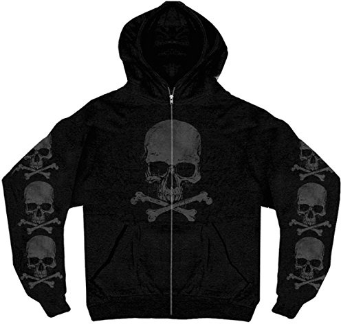 Hot Leathers Men's Skull and Crossbones Zip-Up Hooded Sweatshirt