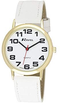 Ravel - Unisex - Armbanduhr mit großen Ziffern - Weißes/goldfarbener Ton/weißes Zifferblatt