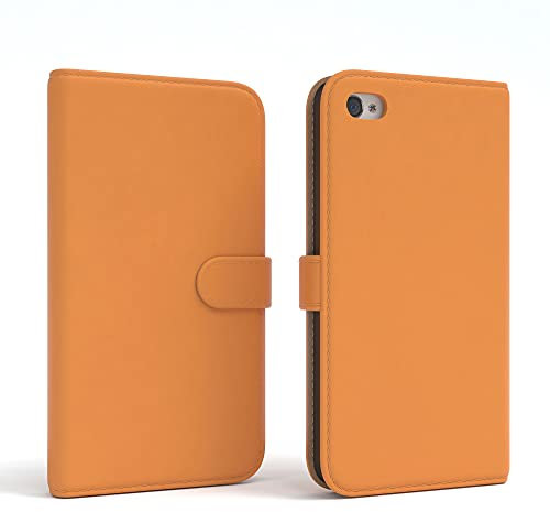 EAZY CASE Tasche kompatibel mit iPhone 4 / 4S Schutzhülle mit Standfunktion Klapphülle im Bookstyle, Handytasche Handyhülle Flip Cover mit Magnetverschluss und Kartenfach, Kunstleder, Orange