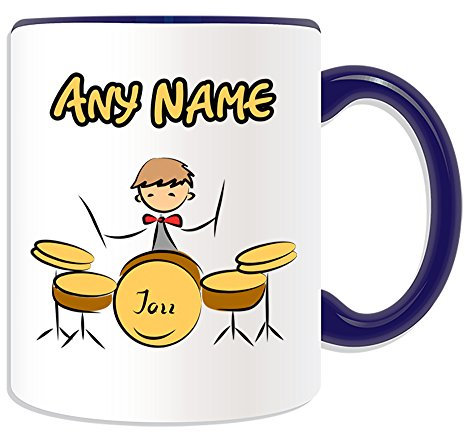 Personalisiertes Geschenk – Schlagzeug-Set Tasse (Sport- und Hobby-Design, Farboptionen) – jeder Name/Nachricht auf Ihrem einzigartigen – Musik-Set Schlagzeuger Jazz Sticks Band Rock