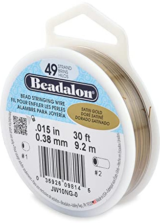Beadalon 0.38 mm Diameter 9.2 m Reel 49 Strand Wire, Satin Gold