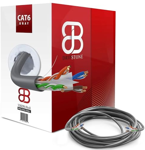 DRIPSTONE Câble UTP Solide Cat6 de 300 m - 23 AWG - Réseau LAN Ethernet RJ45 - Gris (600005)