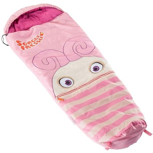 Skandika Kinderschlafsack Sorgenfresser Polli | Schlafsäcke für Kinder bis 140 cm, mit Mikrofaserfüllung, Mumienschlafsack mit Kapuze und Tasche | Schlafsack Camping, Kuschelschlafsack