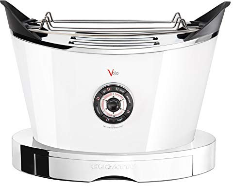 BUGATTI, Volo, elektrischer Toaster, 4 Funktionen, 6 Toaststufen, innovatives Design, Edelstahlgehäuse, Leistung 930 W, Zangen sind nicht im Lieferumfang enthalten (Weiß)